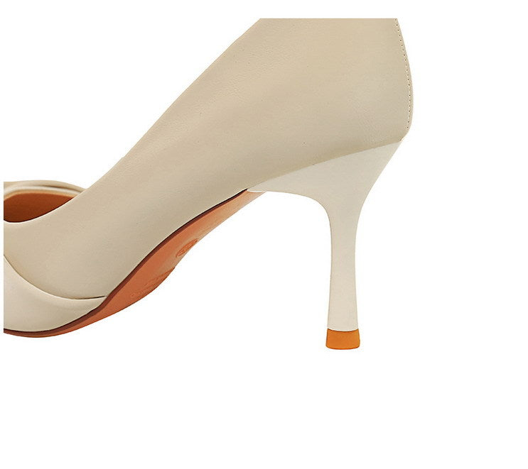 Langry fashion beige patent leather stiletto heel with orange tip