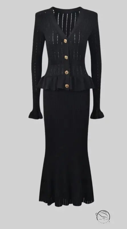 Elegant classic dress with black knit cardigan