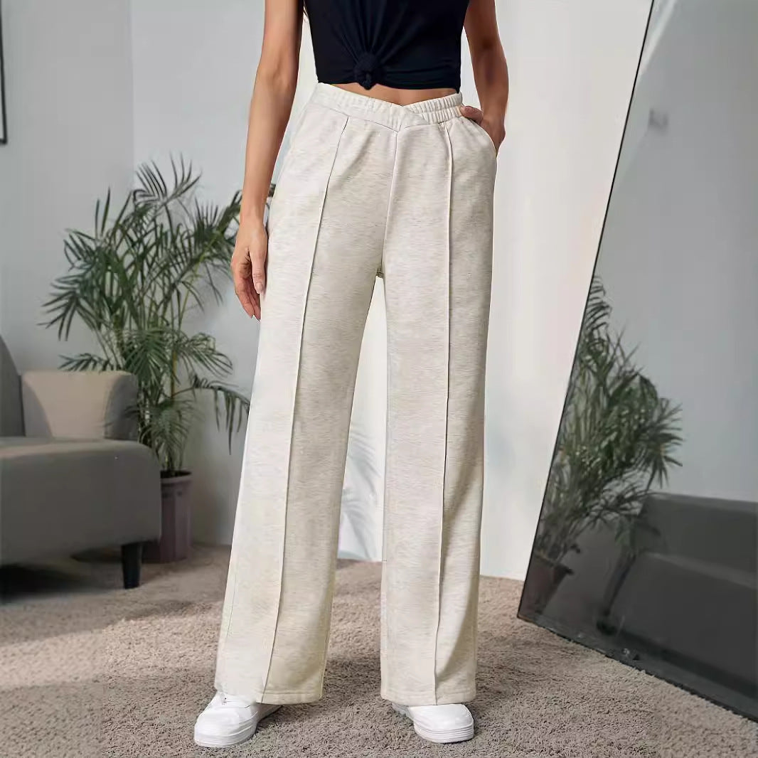 Cream-colored wide leg sweatpants with front seam detailing for chic langry fashion