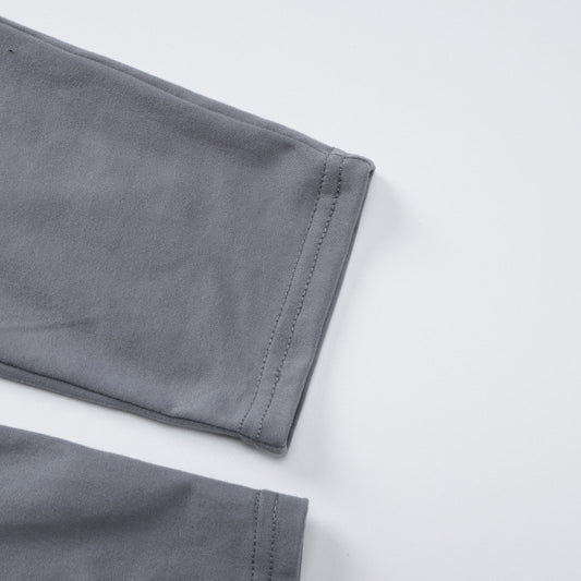 Gray fabric sleeves of the off shoulder collar long sleeve two-piece autumn winter women’s clothing suit