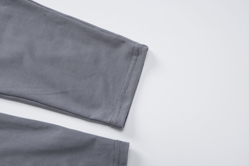 Gray fabric sleeves of the off shoulder collar long sleeve two-piece autumn winter women’s clothing suit