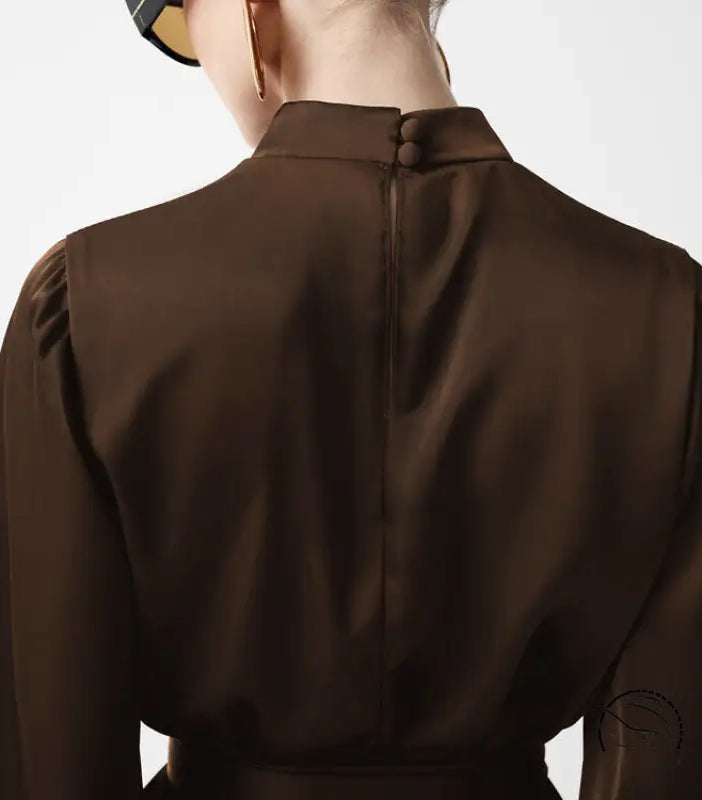 Beautiful lace up A line short dress with chocolate-brown satin blouse