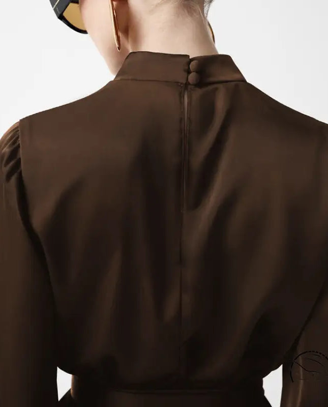 Beautiful lace up A line short dress with chocolate-brown satin blouse