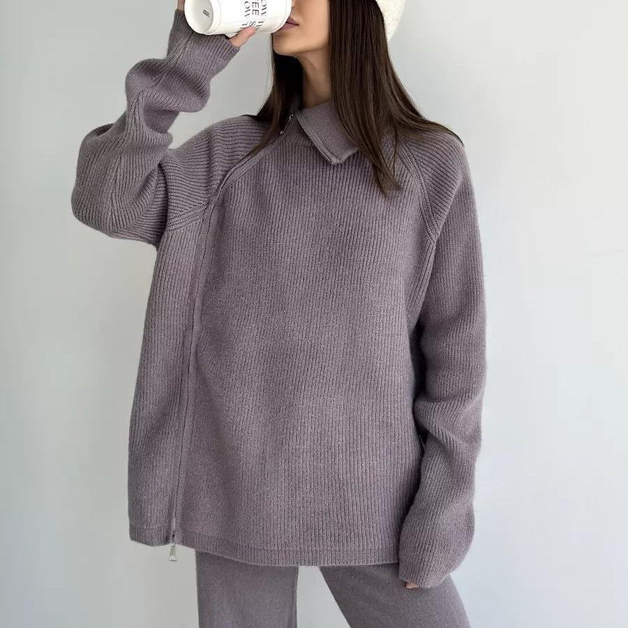 Gray knit sweater and pants set showcasing Langry fashion in ملابس for a chic look