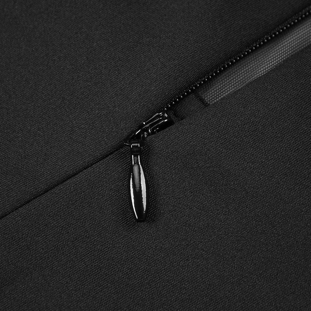 Black zipper with metal pull tab on Attractive Black Rhinestone Maxi Dress for fashion