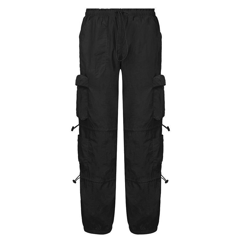 Black cargo pants from HIP HOP LOW WAIST DENIM PANTS with a low waist design