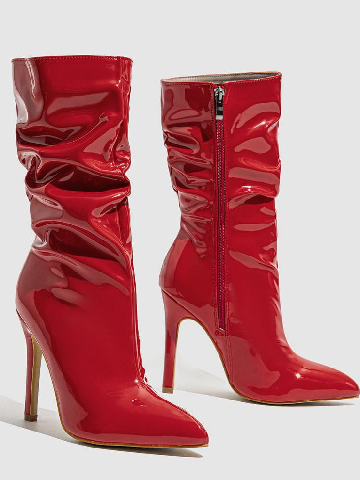 Leather Shoes Short High Heel Riding Boots