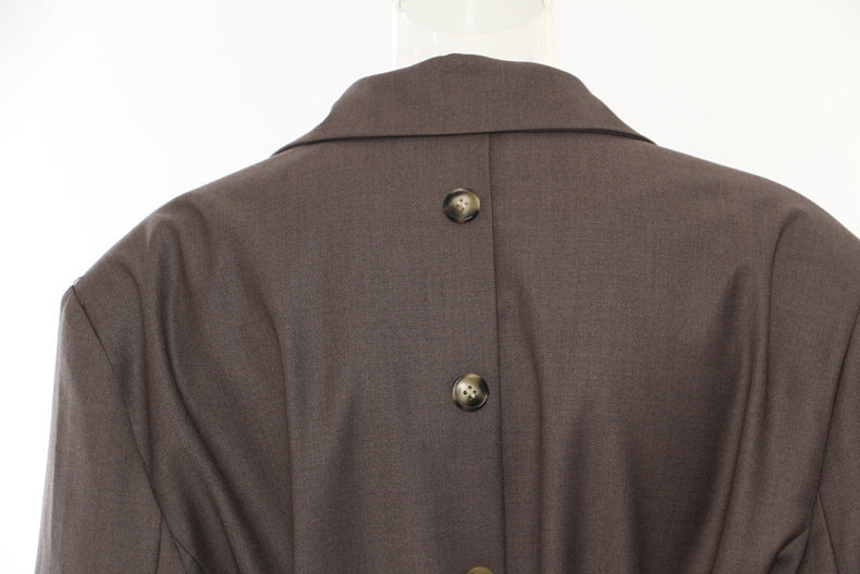 Brown buttoned jacket back of Double Belt Deconstruction Blazer Tops in langry fashion ملابس