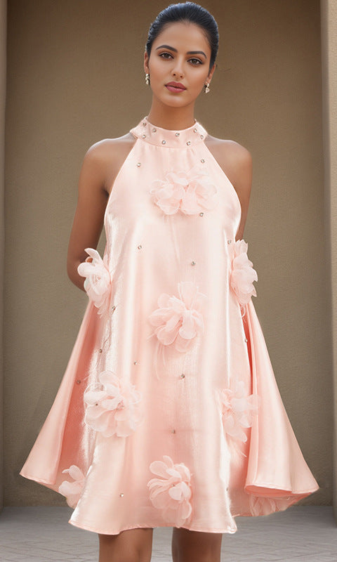 Pink floral halter dress from Stunning A Line Short Dress for elegant women’s fashion ملابس