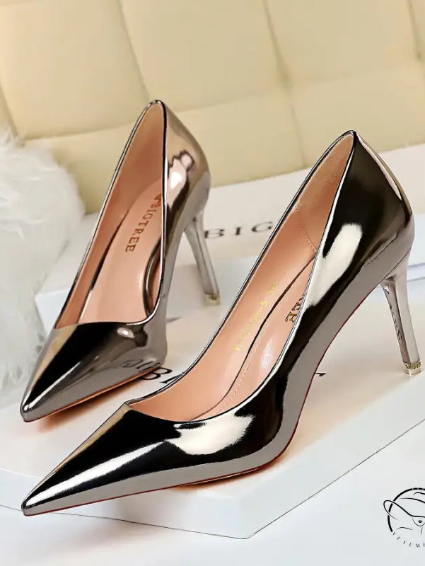 Shiny langry fashion metal pointed-toe stiletto heels