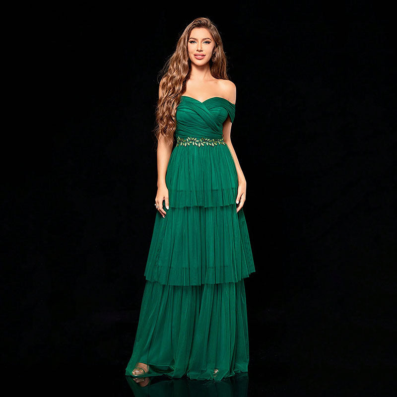 Emerald green tiered evening gown from Gorgeous Design Beautiful Mesh Dress in fashion