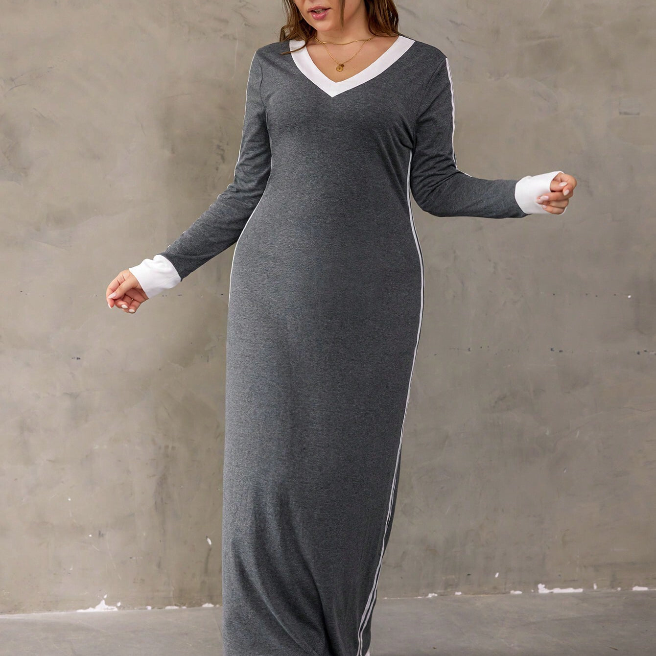 Gray long-sleeved maxi dress from Gorgeous Winter Maxi Dress, ideal for stylish winter fashion