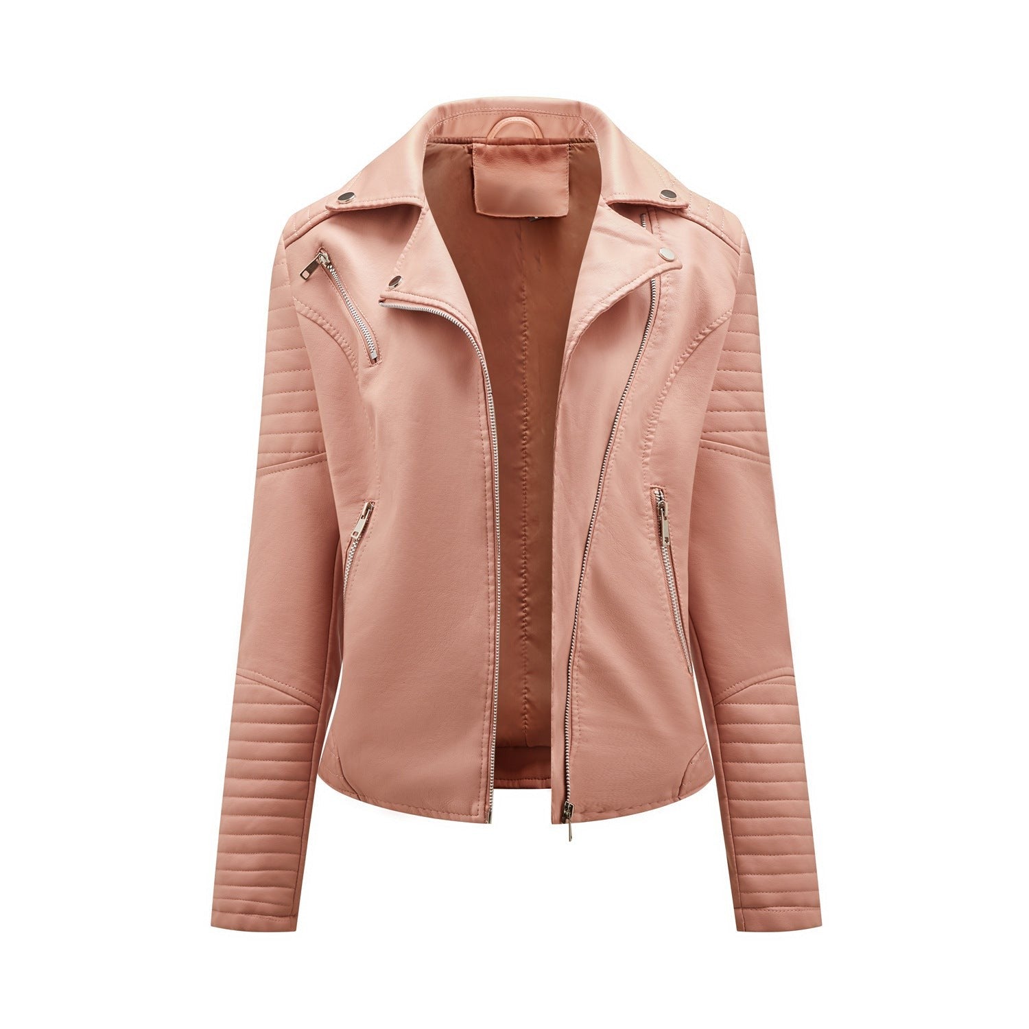 Pink faux leather moto jacket from the FALL LEATHER COAT collection, ideal for autumn