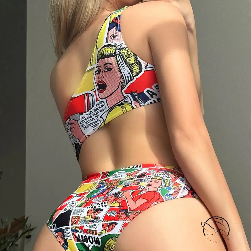 Swimsuit Women one Shoulder Cropped Beach Bikini Spring