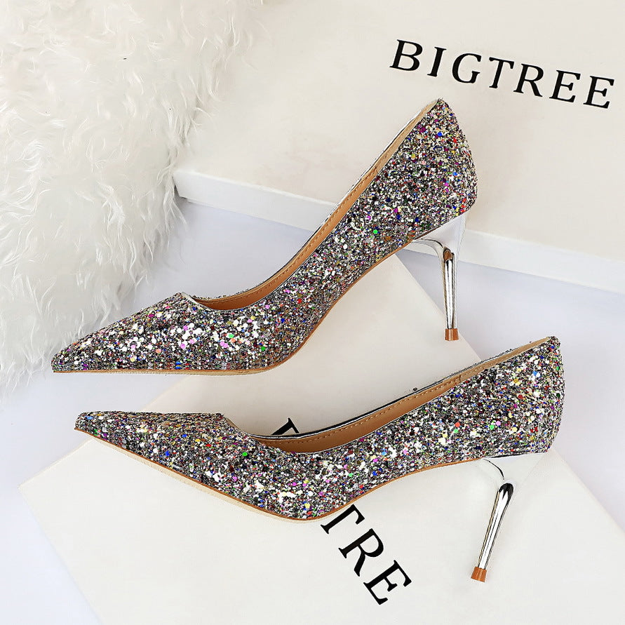 Sparkly pointed-toe high heels for a stylish fashion statement in ملابس