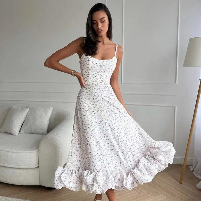 White three dimensional floral print on an elegant three dimensional floral A line dress