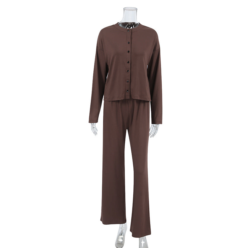 Soft comfortable cardigan with long sleeve top and wide-leg pants set for women