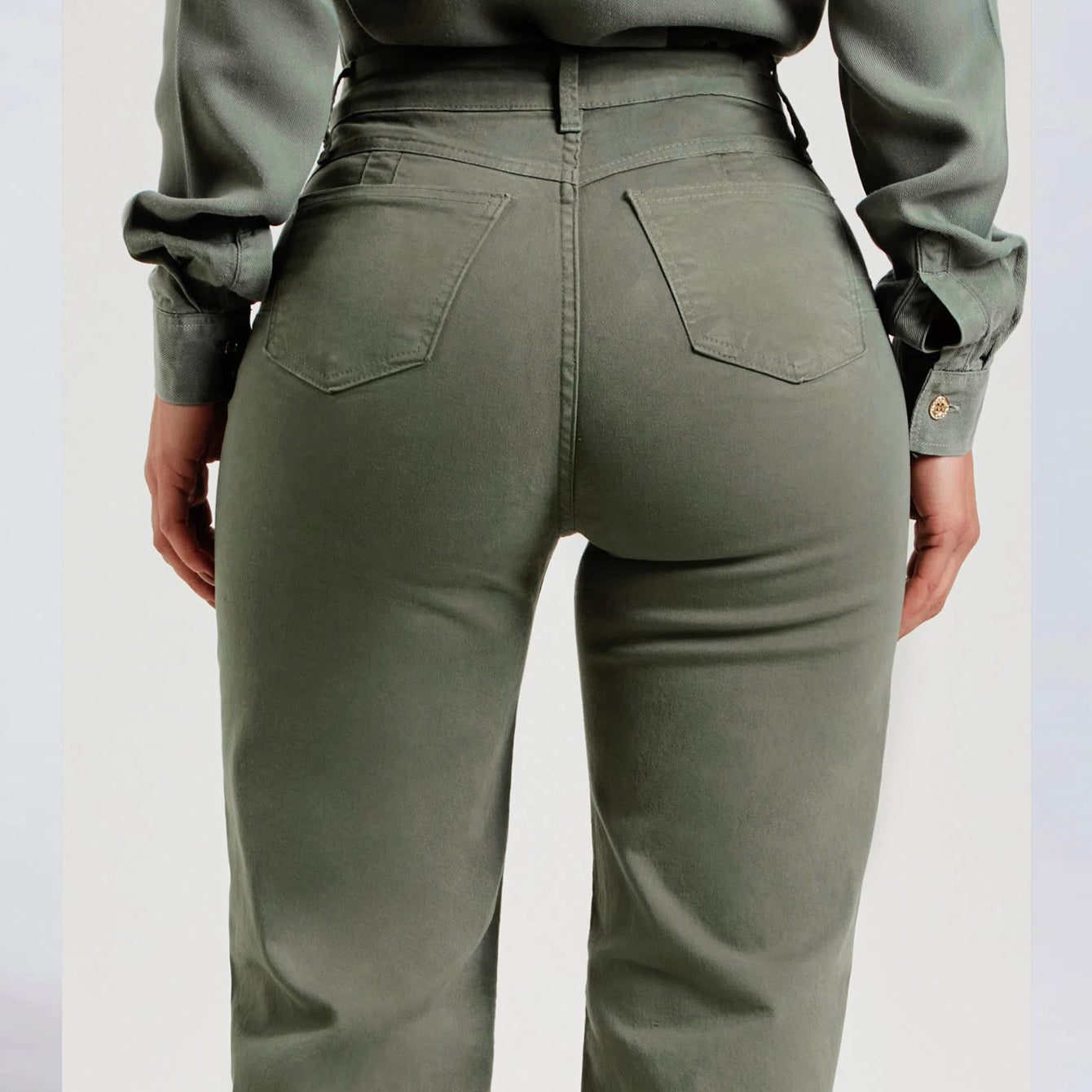 Olive green Slim Fit Stretch Frayed Flared Pants for women’s fashion ملابس