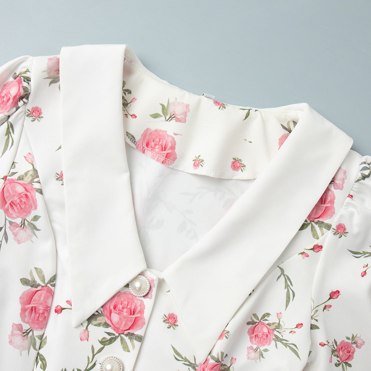 French v Neck Puff Sleeve Short Ruffled Dress