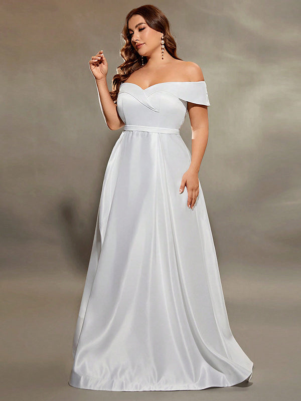 Elegant off-the-shoulder white gown from Summer Off Shoulder Evening Dress collection showcasing sophisticated fashion style