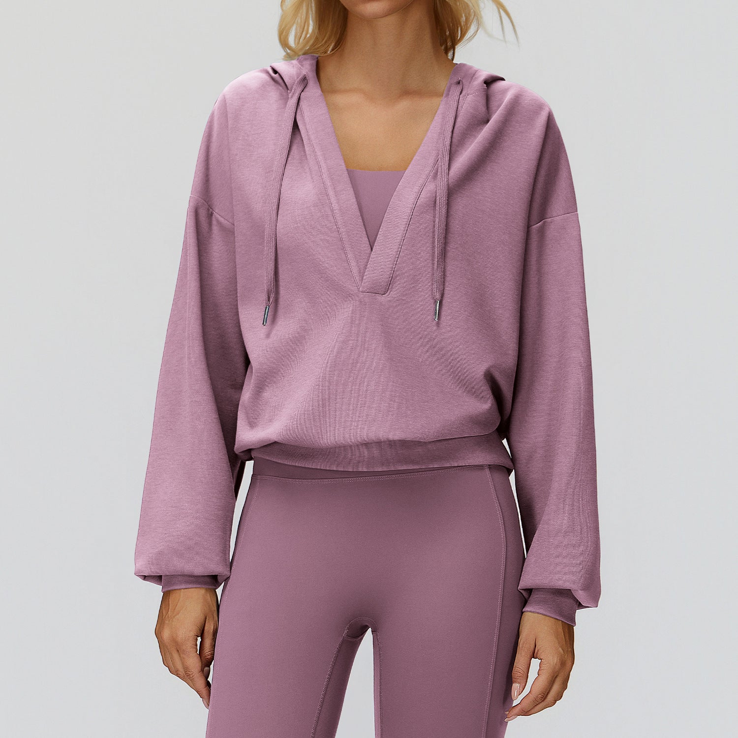 Langry lavender ribbed hoodie and leggings fashion set