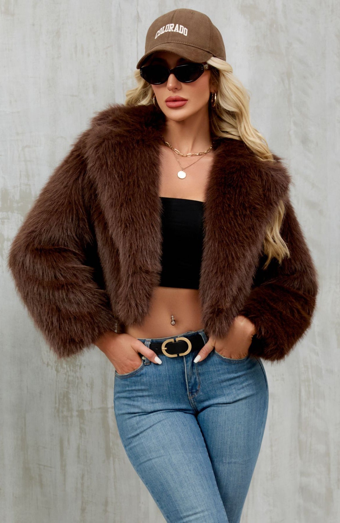 Langry faux fur cropped jacket with plush, stylish texture