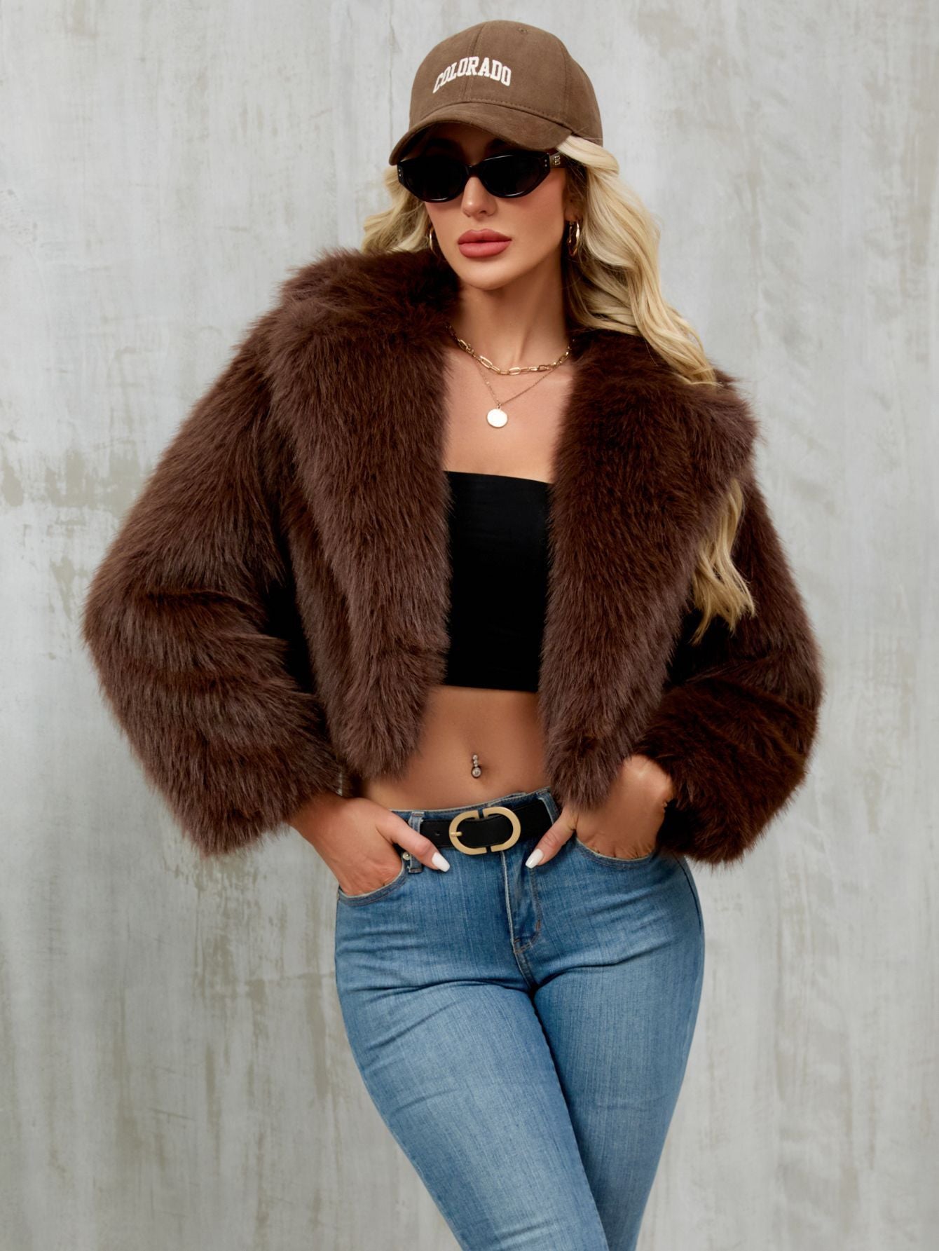 Langry faux fur cropped jacket with plush, stylish texture