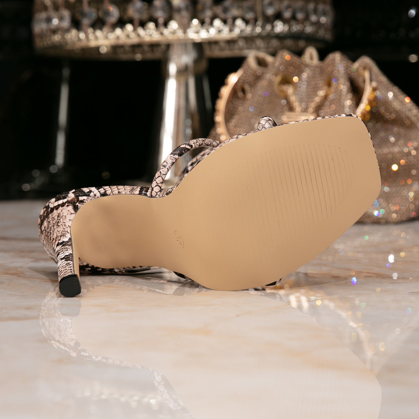 Langry fashion snake skin high heel sandal with beige sole