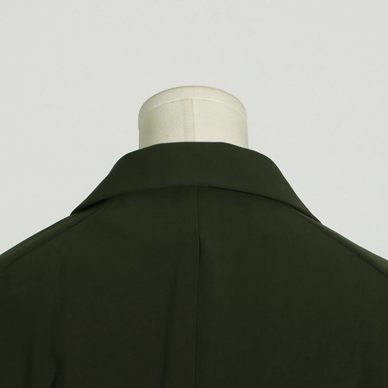 Dark green blazer back from Casual Office Summer Long Sleeve Pants Set with tassel design