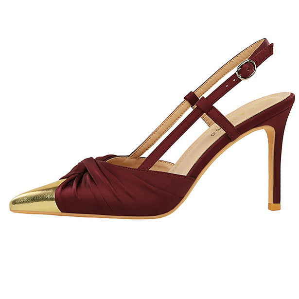 Satin Bow Color Block Pointed High Heel