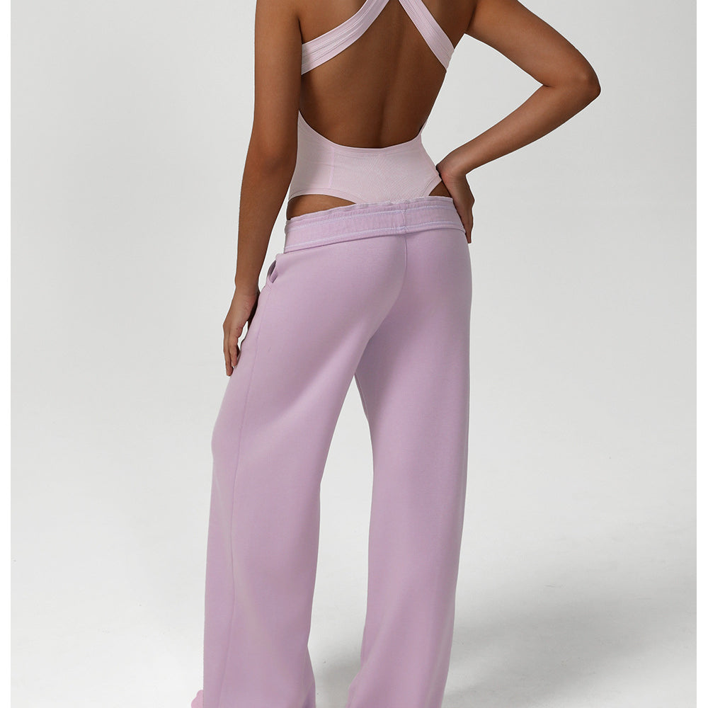 Lavender langry fashion sweatpants with crisscross back and elastic waistband