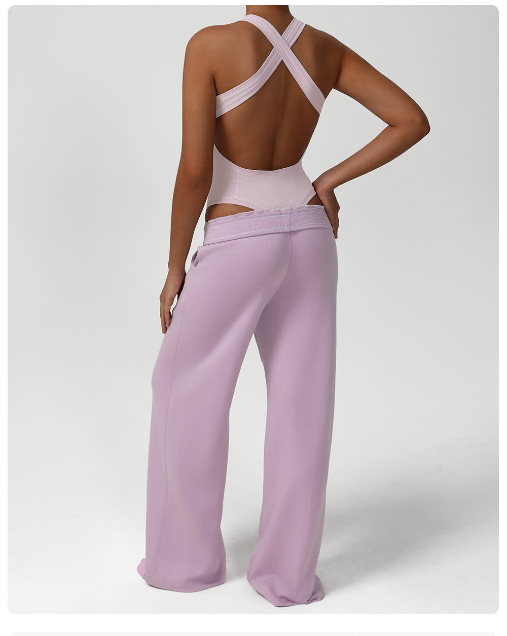Lavender langry fashion sweatpants with crisscross back and elastic waistband