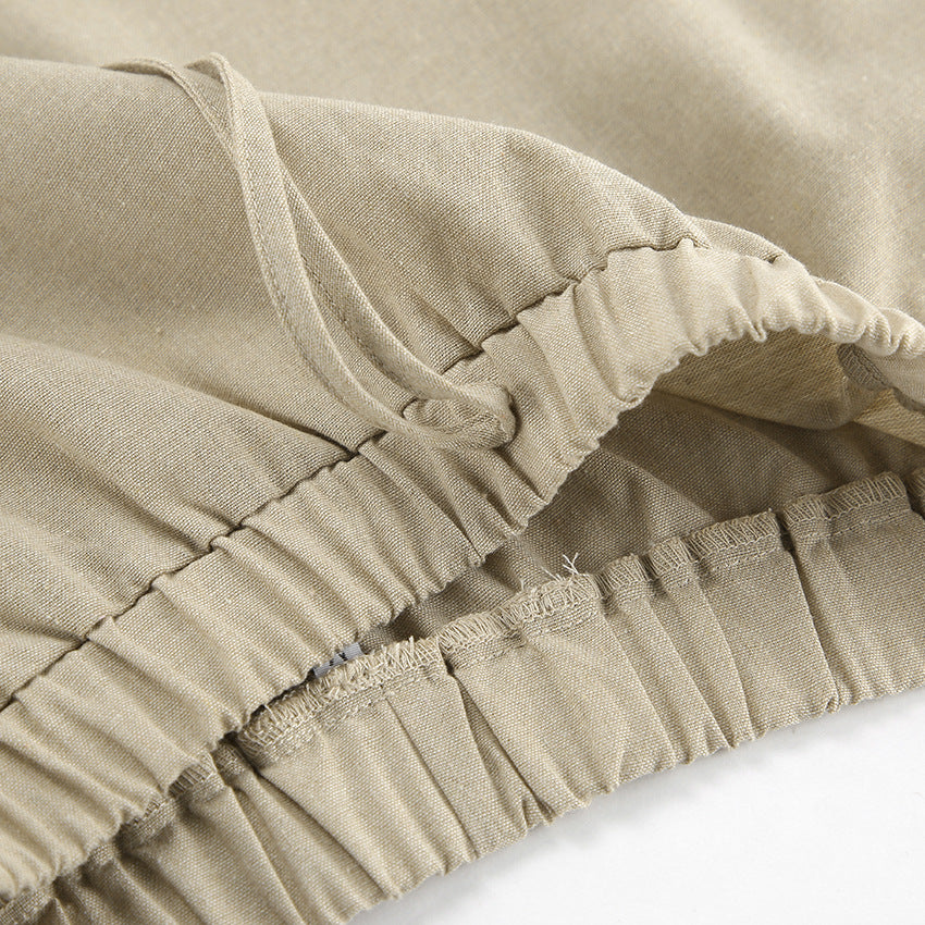 Summer Cotton Linen Sleeveless Maxi Dress Pajamas Two Piece Set Loose Casual Ladies Homewear