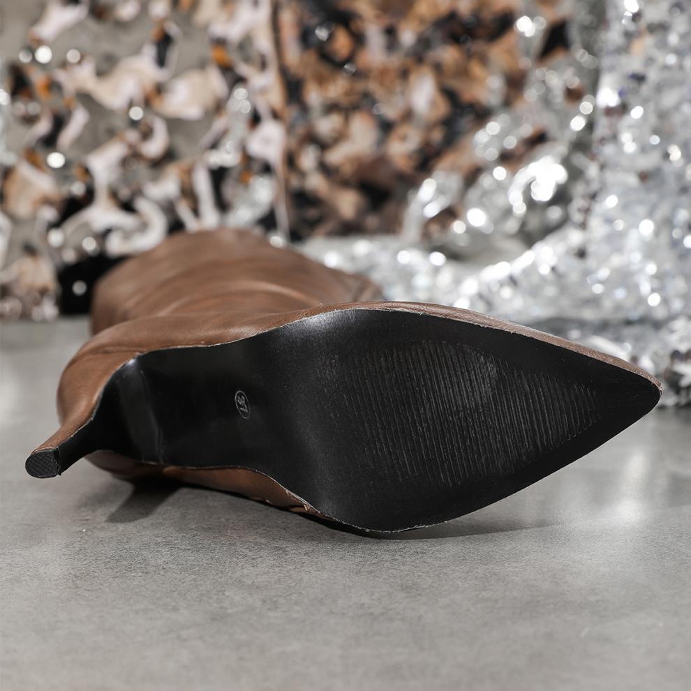 Langry fashion brown leather pointed toe ankle boots with black sole