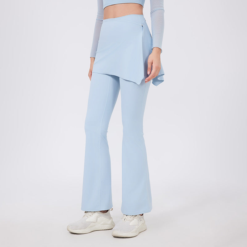 Light blue high-waist flared yoga pants with hip lifting nude feel