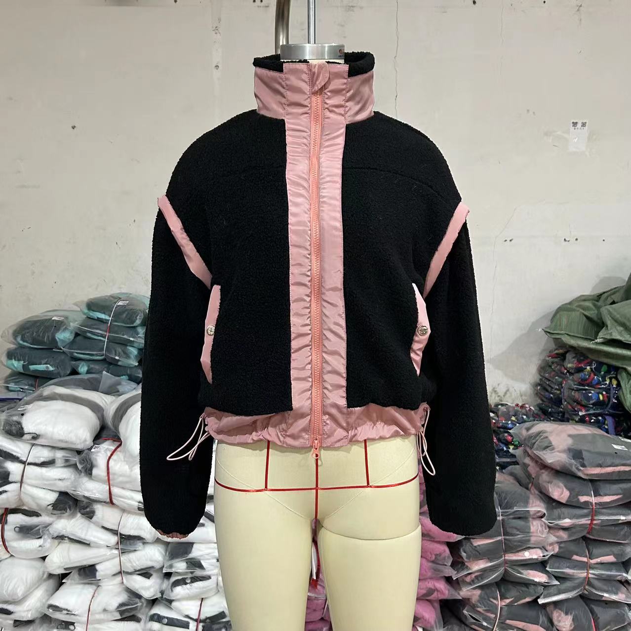Black and pink fleece jacket from Outdoor Lambswool Cardigan Zipper Coat for stylish fashion
