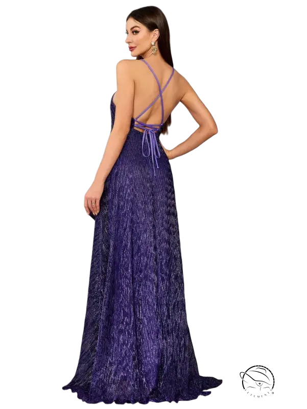Elegant slim fit langry purple pleated evening gown in fashion ملابس