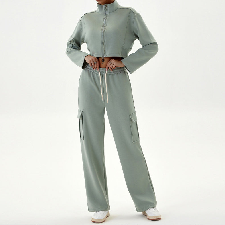 Light green cropped tracksuit for women, stylish and comfortable fashion ملابس