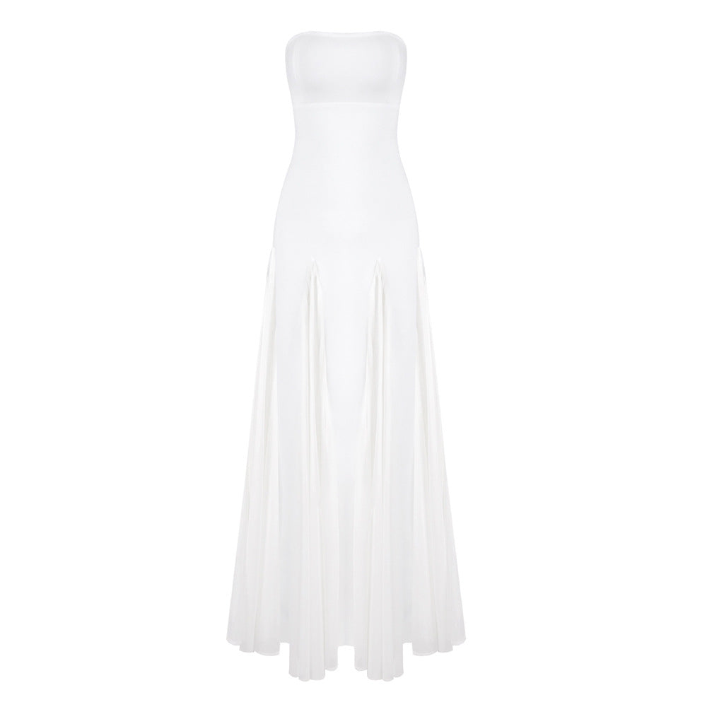 Strapless white wedding gown with flowing skirt, a stunning fashion choice for brides