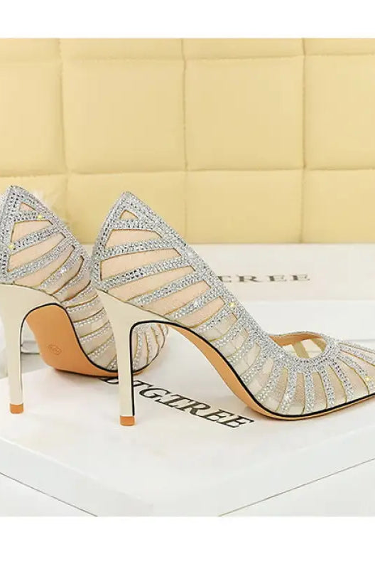 Langry fashion silver glitter pointed high heels for cocktail all match