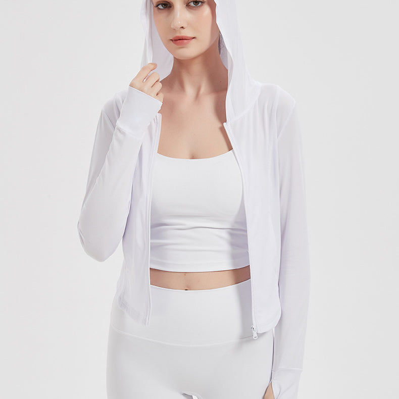 Sports Jacket Women High Elastic Hooded Quick Drying Top Violently Sweat Running Training Yoga Clothes Coat