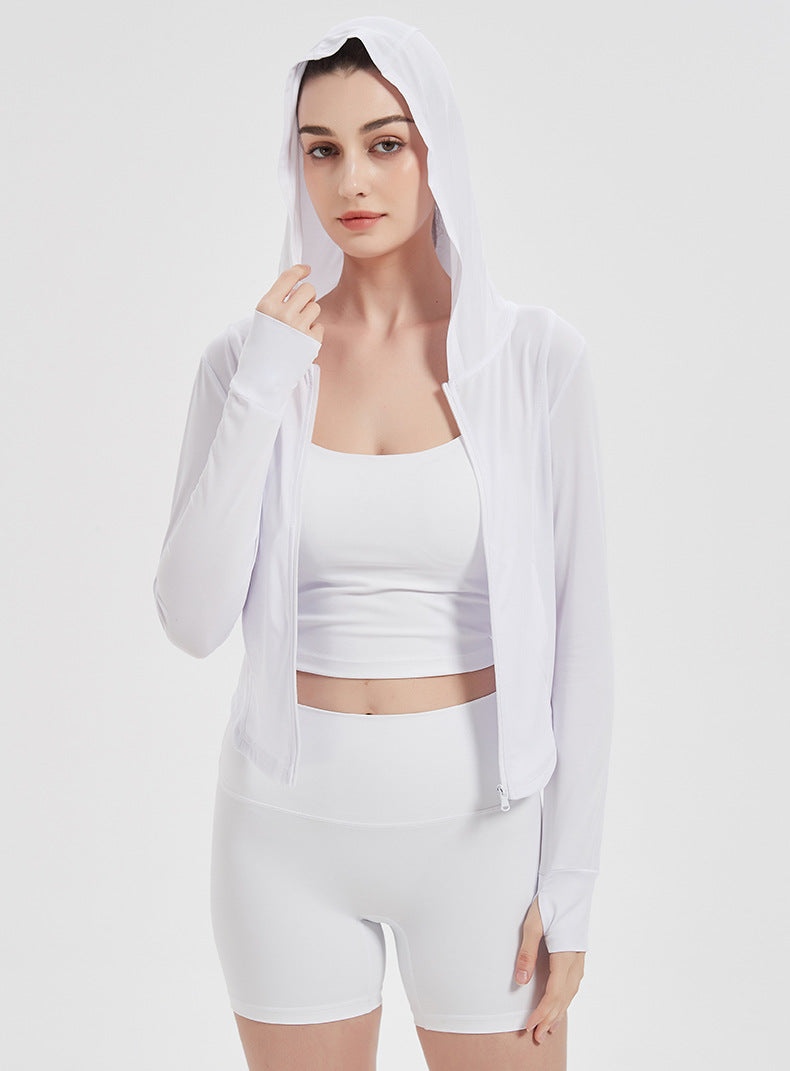 Sports Jacket Women High Elastic Hooded Quick Drying Top Violently Sweat Running Training Yoga Clothes Coat