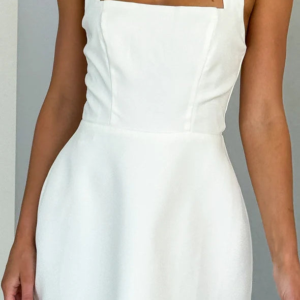 White halter-neck mini dress from Gorgeous Short Halter Dress, stylish langry fashion ملابس