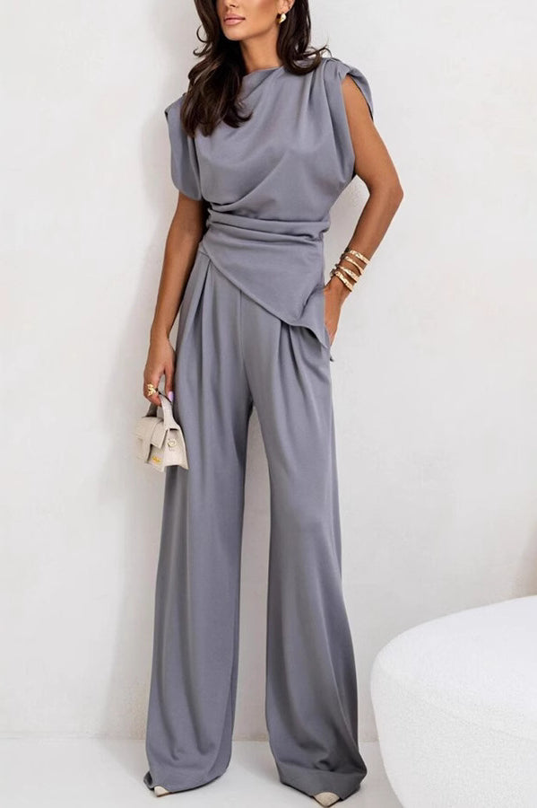 Gray two-piece pantsuit from Gorgeous Two Piece Sets Jumpsuit for elegant fashion ملابس