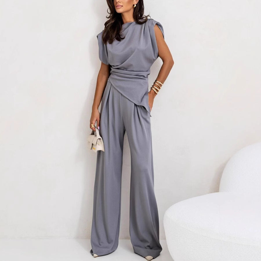 Gray two-piece pantsuit from Gorgeous Two Piece Sets Jumpsuit for elegant fashion ملابس