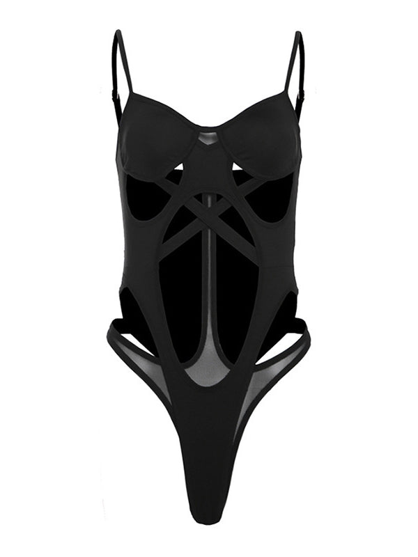 Black cut-out bodysuit from Enchanting Tight Fitting Jumpsuit, a stylish langry fashion ملابس piece