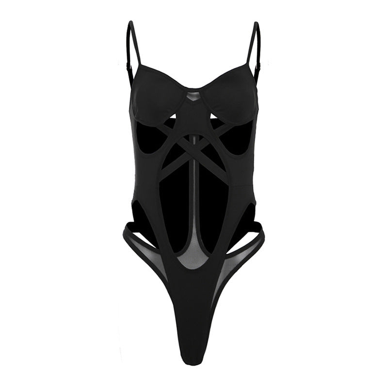 Black cut-out bodysuit from Enchanting Tight Fitting Jumpsuit, a stylish langry fashion ملابس piece