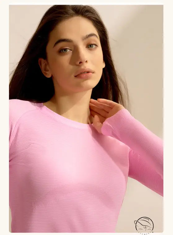 Pink langry fashion long-sleeved crew neck running top