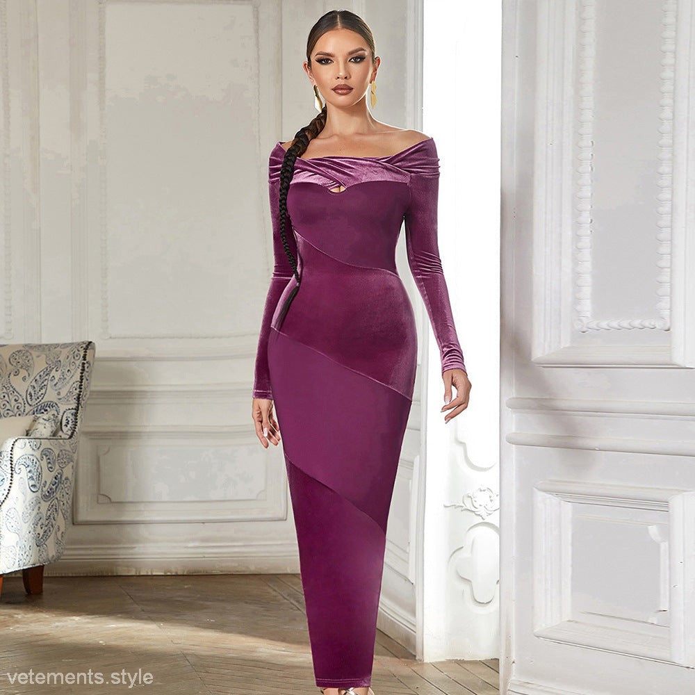 PLEATED VELVET MESH STITCHING DRESS-VETEMENTS