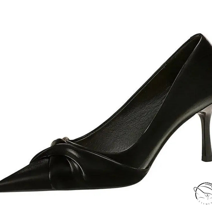 Elegant black satin bow pump in Langry thinner stiletto heel fashion